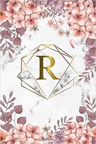 R: Trendy Rose Floral Monogram Initial Letter R Dot Grid Bullet Notebook for Women, Girls & School - Personalized Blank Journal & Diary with Dot Gridded Pages - Marble, Pink & Gold Abstract Diamond indir