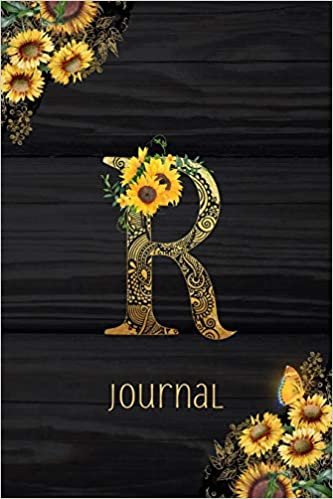 indir R Journal: Sunflower Journal, Monogram Letter R Blank Lined Diary with Interior Pages Decorated With More Sunflowers.