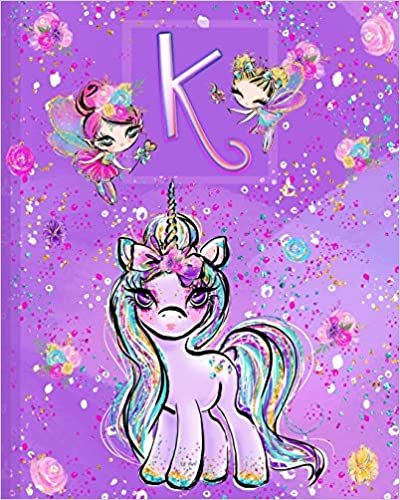 indir K: Unicorn Composition Notebook Wide Ruled | Monogrammed Initial K