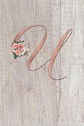 U: Letter U Journal, Rose Gold on Wood, Personalized Notebook Monogram Initial, 6 x 9 indir