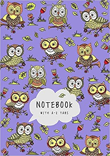 indir Notebook with A-Z Tabs: A5 Lined-Journal Organizer Medium with Alphabetical Section Printed | Cute Owl Floral Design Blue-Violet