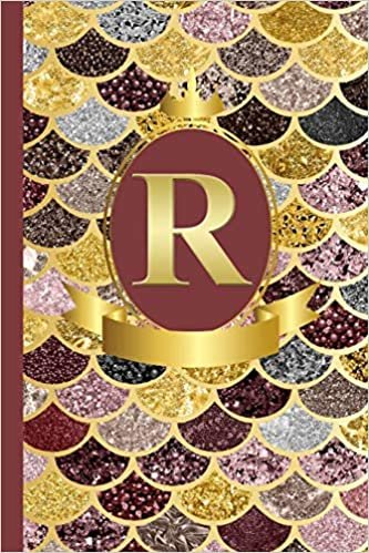 indir Letter R Notebook: Initial R Monogram Blank Lined Notebook Journal Rose Pink Gold Mermaid Scales Design Cover