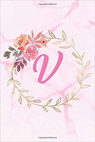 indir V: Floral Personalized Initial V Monogram Pink Floral Marble Texture Notebook Journal Gift for Women, Girls and School Wide Rule 120 Lined Pages,Sof Cover