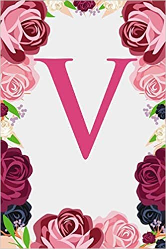 indir V: Letter V Monogram Initials Burgundy Pink &amp; Red Rose Floral Notebook &amp; Journal