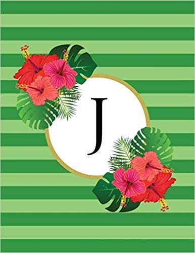 indir Green Striped Tropical Floral Monogram Journal with Letter J