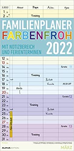 ダウンロード  Familienplaner Farbenfroh 2022: 5 Spalten 本