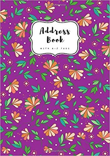 Address Book with A-Z Tabs: A5 Contact Journal Medium | Alphabetical Index | Curving Flower Leaf Design Purple indir