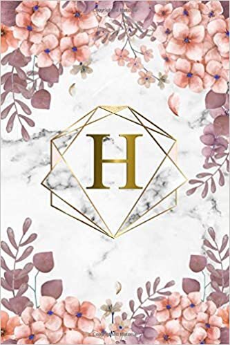 indir H: Trendy Rose Floral Monogram Initial Letter H Wide Ruled Notebook for Women, Girls &amp; School - Personalized Wide Lined Blank Journal &amp; Diary - Marble, Pink &amp; Gold Abstract Diamond