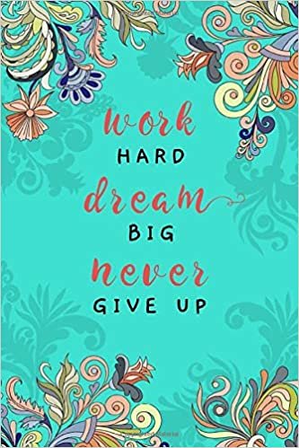 Work Hard, Dream Big, Never Give Up: 4x6 Password Notebook with A-Z Tabs | Mini Book Size | Indian Curl Ornamental Floral Design Turquoise indir