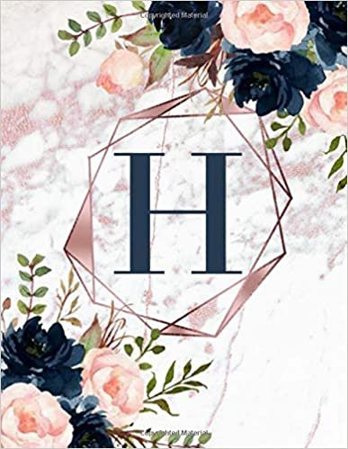 indir H: 8.5&quot; x 11&quot; ruled 110 page Monogram composition journal, notebook, diary detailed with faux pink marble background, navy blue, blush rose watercolor ... (Rose Pink Navy Watercolor Floral Monogram)