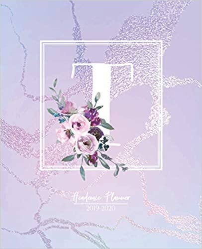 indir Academic Planner 2019-2020: Purple Pink and Blue Matte Iridescent with Flowers Monogram Letter T Academic Planner July 2019 - June 2020 for Students, Moms and Teachers (School and College)