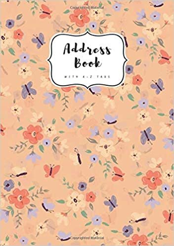 Address Book with A-Z Tabs: B5 Contact Journal Medium | Alphabetical Index | Large Print | Little Flower Butterfly Design Orange