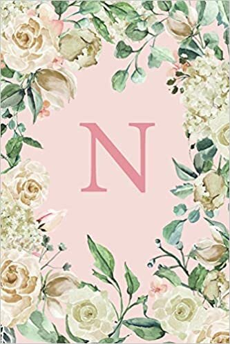 indir N: Pretty White Roses and Peonies Monogram Sketchbook | 110 Sketchbook Pages (6 x 9) | Floral Watercolor Monogram Sketch Notebook | Personalized Initial Letter Journal | Monogramed Sketchbook
