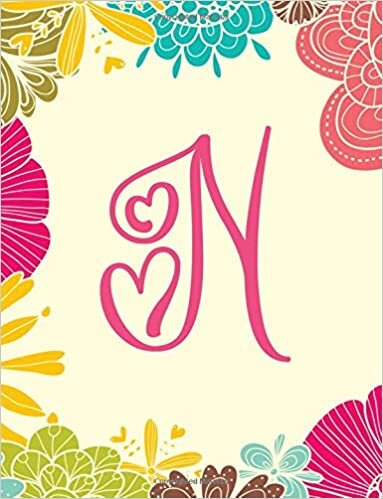 indir N: Monogram Initial Single Letter N, Composition Notebook, College Ruled Lined Pages Book, Pink Floral Design, 8.5 x 11, Large