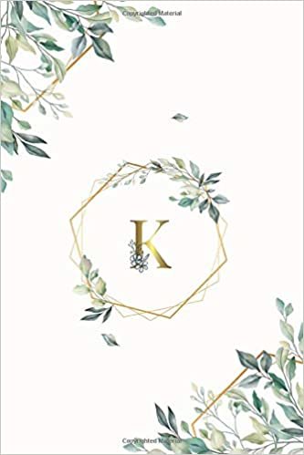 indir K: Initial Monogram Alphabet Letter K, Cute Interior Leaves Decoration, Lined Notebook/Journal, 100 Pages, 6&quot;x9&quot;, Soft Cover, Matte Finish