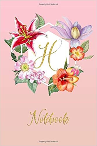 indir H Notebook: Script Letter Personalized Initial Monogram 100 Page 6 x 9&quot; Lined Journal Pretty Floral Diary Book