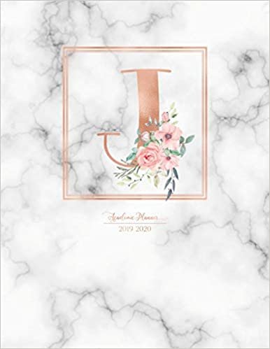 Academic Planner 2019-2020: Rose Gold Monogram Letter J with Pink Flowers over Marble Academic Planner July 2019 - June 2020 for Students, Moms and Teachers (School and College) indir
