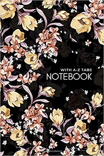 Notebook with A-Z Tabs: 4x6 Lined-Journal Organizer Mini with Alphabetical Section Printed | Elegant Floral Illustration Design Black indir