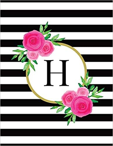 indir Black and White Striped Pink Floral Monogram Journal with Letter H