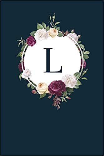 L: 110 Sketchbook Pages (6 x 9) | Monogram Sketch Notebook with a Navy Blue Background Vintage Floral Roses and Peonies Design | Personalized Initial Letter | Monogramed Sketchbook