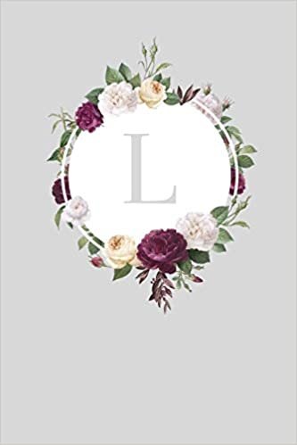 L: 110 Sketchbook Pages (6 x 9) | Monogram Sketch Notebook with a Classic Grey Background Vintage Floral Roses and Peonies Design | Personalized Initial Letter | Monogramed Sketchbook indir
