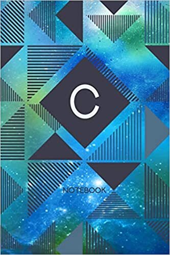 C - Notebook: Monogram Initial C – Personalized Blank Wide Lined Journal Gift with Modern Green & Blue Contemporary Starry Space Paint Splatter with Geometric Design for Men & Women