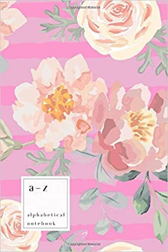 indir A-Z Alphabetical Notebook: 6x9 Medium Ruled-Journal with Alphabet Index | Watercolor Rose Peony Flower Stripe Cover Design | Pink