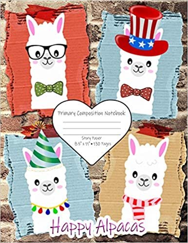 Composition Notebook, Story Paper, Large 8.5x11: Cute Alpaca Design; Primary Ruled With Picture Space Or Box; Draw & Write; For Creative Kindergarten, Elementary Children, Kids; School Supplies, Gift indir