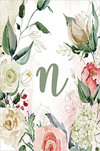 Notebook 6”x9” Lined, Letter/Initial N, Green Cream Floral Design (Notebook 6”x9” Alphabet Series – Letter N, Green Cream Floral Design) indir
