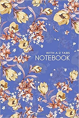 indir Notebook with A-Z Tabs: 4x6 Lined-Journal Organizer Mini with Alphabetical Section Printed | Elegant Floral Illustration Design Blue