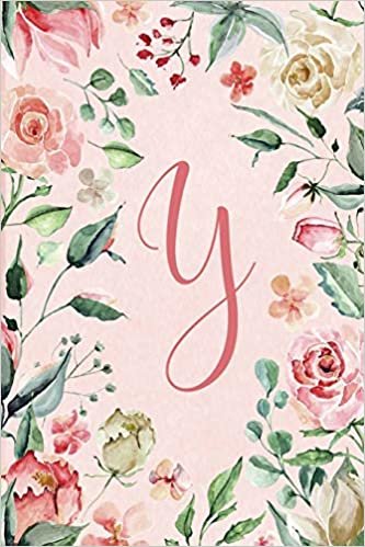 Notebook 6"x9" - Initial Y - Pink Green Floral Design: College ruled notebook with initials/monogram - alphabet series.