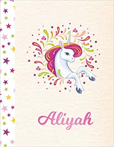 Aliyah: Unicorn Personalized Custom K-2 Primary Handwriting Pink Blank Practice Paper for Girls, 8.5 x 11, Mid-Line Dashed Learn to Write Writing Pages indir