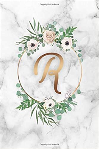 R: Cute Monogram Initial Letter R College Ruled Notebook for Girls & Women - Elegant Personalized Medium Lined Journal & Diary for Writing & Notes - Pretty Floral & Grey Marble Print indir