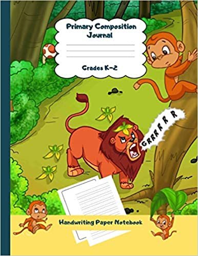indir Primary Composition Journal Grades K-2 Handwriting Paper Notebook: Lion Theme Dashed Mid Line School Exercise Book Plus Sketch Pages for Boys and Girls (Efrat Haddi Handwriting Practice Paper)