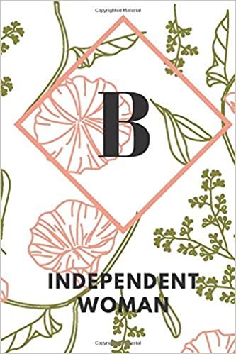 B (INDEPENDENT WOMAN): Monogram Initial "B" Notebook for Women and Girls, green and creamy color. indir