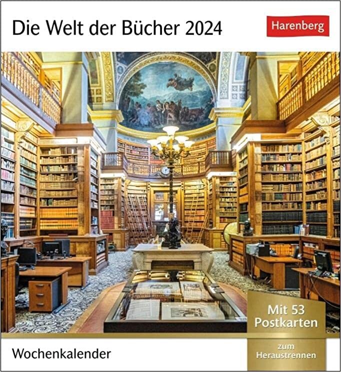 ダウンロード  Die Welt der Buecher Postkartenkalender 2024: Wochenkalender mit 53 Literaturpostkarten 本