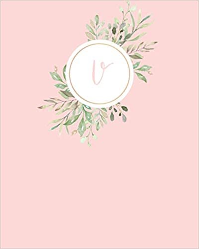 indir V: 110 Dot-Grid Pages | Pink Monogram Journal and Notebook with a Simple Vintage Floral Green Leaves Design | Personalized Initial Letter Journal for Women and Girls | Pretty Monogramed Notebook