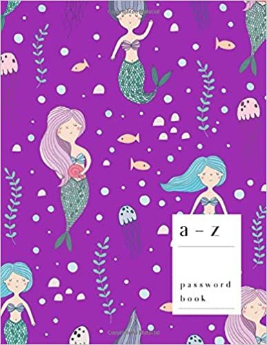 indir A-Z Password Book: 8.5 x 11 Big Login Notebook with A-Z Alphabet Index | Large Print Format | Mermaid Fish Underwater Design | Purple