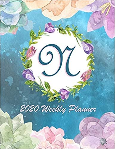 indir N - 2020 Weekly Planner: Watercolor Monogram Handwritten Initial N with Vintage Retro Floral Wreath Elements, Weekly Personal Organizer, Motivational Planner and Calendar Tracker Scheduler