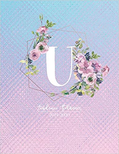 indir Academic Planner 2019-2020: Pink Purple and Blue Matte Iridescent with Mauve Flowers Monogram Letter U Academic Planner July 2019 - June 2020 for Students, Moms and Teachers (School and College)