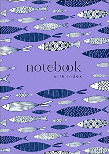 indir Notebook with Index: A4 Lined-Journal Organizer Large with A-Z Alphabetical Sections | Monochrome Ornamental Fish Design Blue-Violet