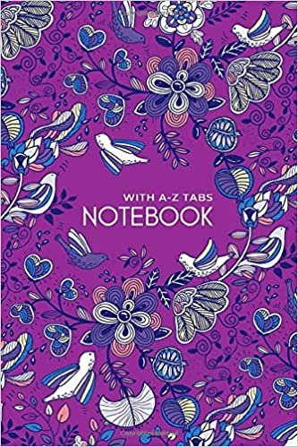 indir Notebook with A-Z Tabs: 4x6 Lined-Journal Organizer Mini with Alphabetical Section Printed | Fantasy Flower Bird Design Purple