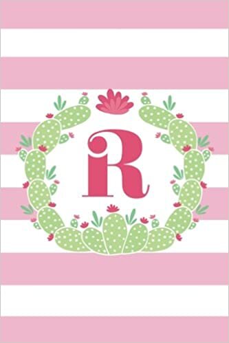 indir R (6x9 Journal): Lined Writing Notebook with Monogram, 120 Pages – Pink Stripes with Green Boho Cactus Frame