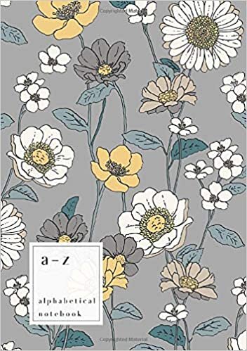 indir A-Z Alphabetical Notebook: A5 Medium Ruled-Journal with Alphabet Index | Pretty Drawing Floral Cover Design | Gray