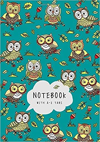 indir Notebook with A-Z Tabs: A5 Lined-Journal Organizer Medium with Alphabetical Section Printed | Cute Owl Floral Design Teal