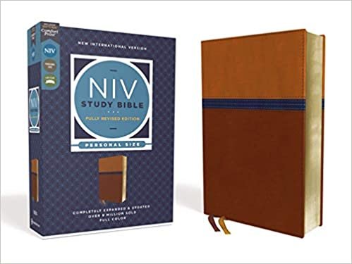 NIV Study Bible, Fully Revised Edition, Personal Size, Leathersoft, Brown/Blue, Red Letter, Comfort Print indir