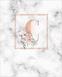Dotted Journal: Dotted Grid Bullet Notebook Journal Rose Gold Monogram Letter C Marble with Pink Flowers (7.5 X 9.25) for Women Teens Girls and Kids