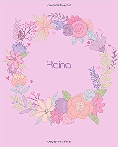 indir Raina: 110 Lined Pages 8x10 Cute Pink Blossom Design with Lettering Name for Girl, Journal, School and Self Note,Raina