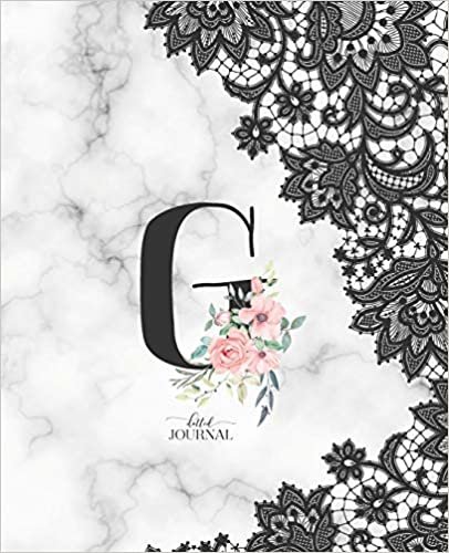 Dotted Journal: Dotted Grid Bullet Notebook Journal Marble Black Lace Monogram Letter G with Pink Flowers (7.5” x 9.25”) for Women Teens Girls and Kids indir
