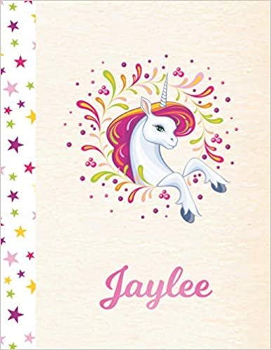 Jaylee: Unicorn Personalized Custom K-2 Primary Handwriting Pink Blank Practice Paper for Girls, 8.5 x 11, Mid-Line Dashed Learn to Write Writing Pages indir